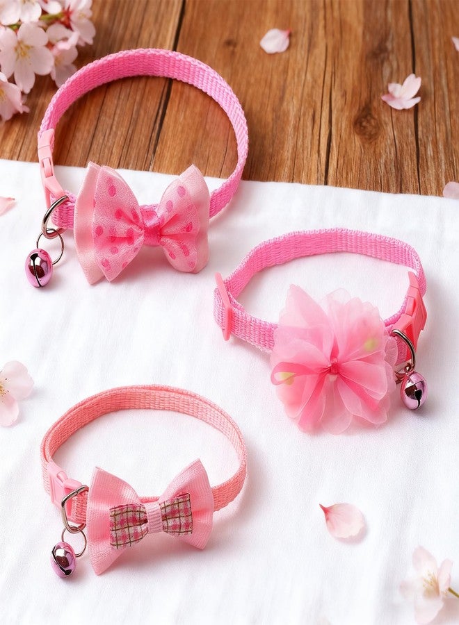 LUSTRIB 3 Pcs Pink Small Dog Collar Girl, XS Dog Collar with Cute Bow Tie & Adjustable Buckle, Soft Nylon Extra Small Dog Collar for Neck 7.5-12.5 Inch, for Tiny Puppy and Cat - Image 4